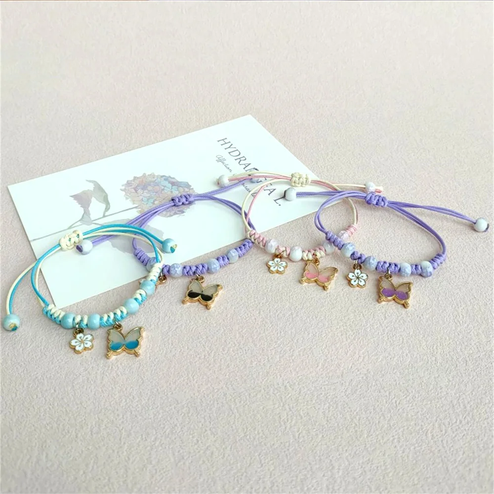 Handmade Butterfly Pendant Bracelet Summer Lucky Adjustable Woven Friendship Bracelet Jewelry For Women Teen Girls
