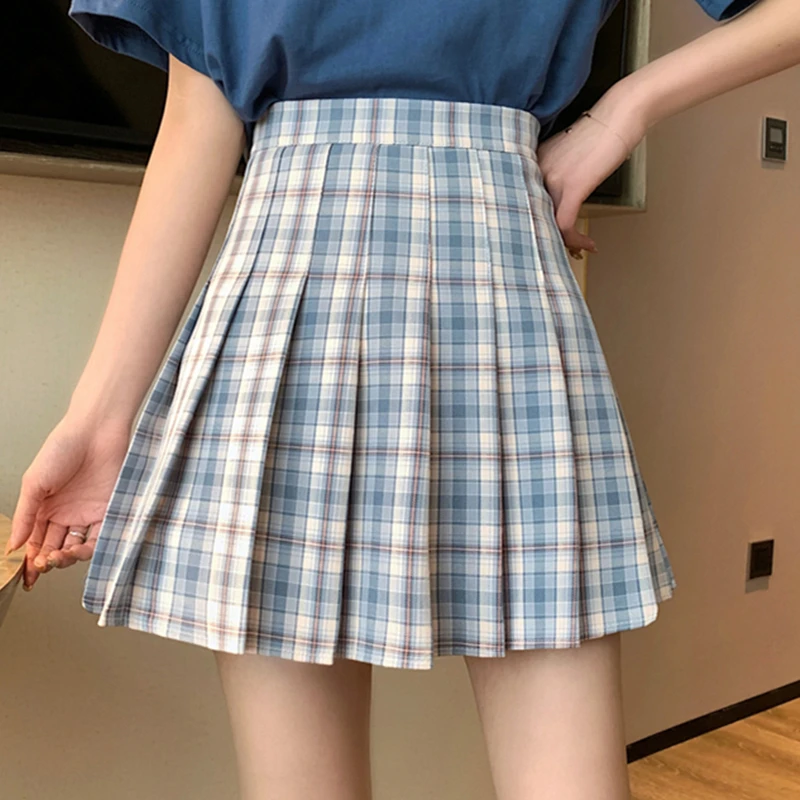 

Women Korean High Waist Skirt Casual Solid Mini A-Line Short Skirt Ladies Harajuku Sweet Cute Jk Plaid Pleated Skirts Female