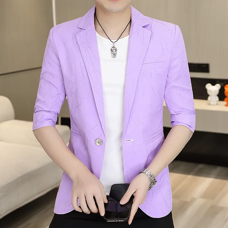 HOO 2024 мужской новый Тонкий Блейзер с коротким рукавом и красивым принтом