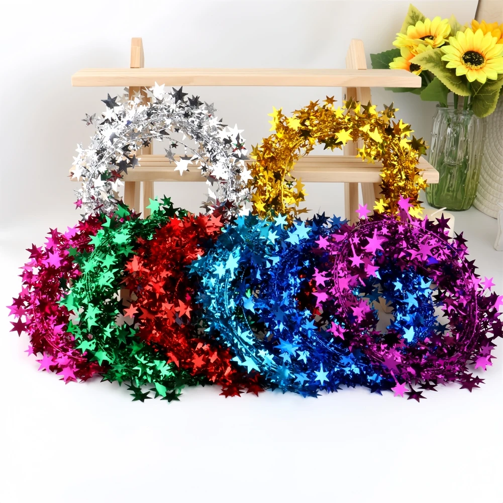 Декоративная гирлянда со звездами из проволоки с мишурой 7 5 м для рождественской