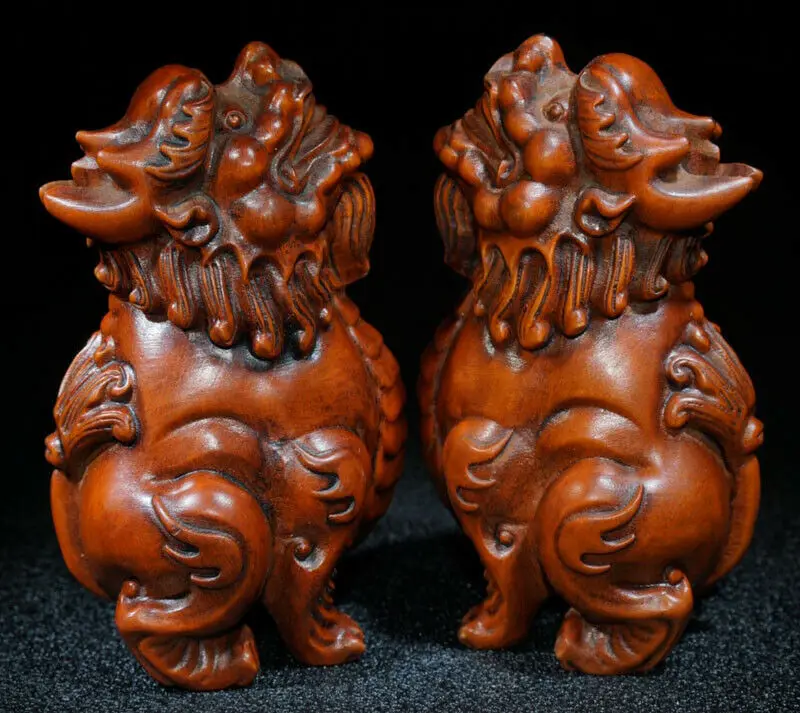 ML007- Потрясающая фигурка самшита ручной работы 7 5 x резная фигурка: пара льва Foo Dog