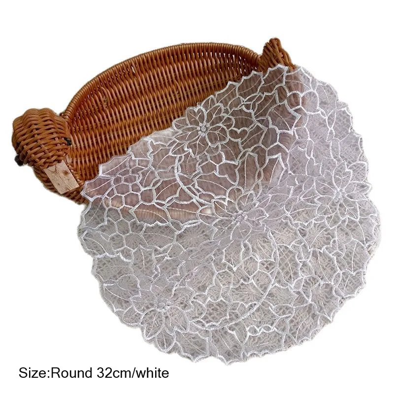 

Round lace Organza embroidery table place mat pad cloth cup tea doily dish coaster Christmas placemat wedding kitchen Accessory