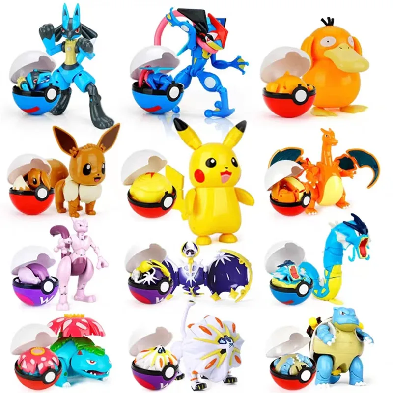 

Pikachu Pokemon Figures Genuine Original Box Deformation Toy Anime Figure Charizard Greninja Pocket Monster Pokeball Model Gift