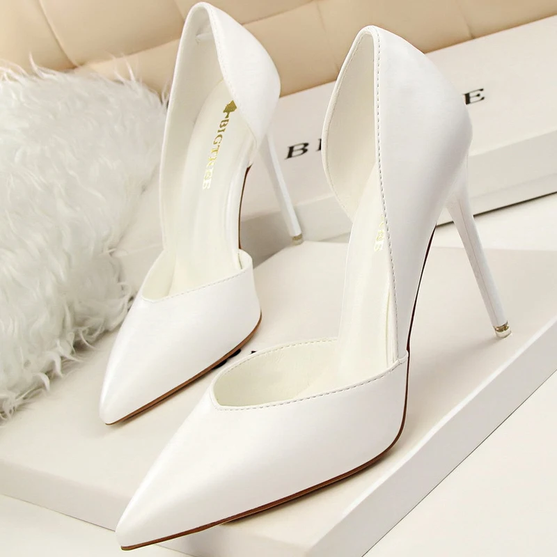 

Shoes White Women Pumps Pu Leather High Heels Stiletto Wedding Shoes Pointed Toe Classic Pumps Ladies Women Basic Pump