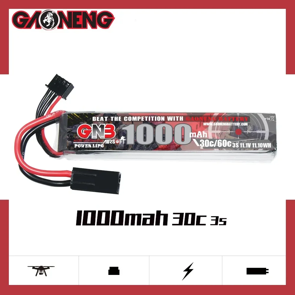 Фото Аккумулятор LiPo GAONENG GNB 1000 мАч 3S 11.1В 30C с мини-разъемом Tamiya для радиоуправляемых игрушек и страйкбольного оружия №2