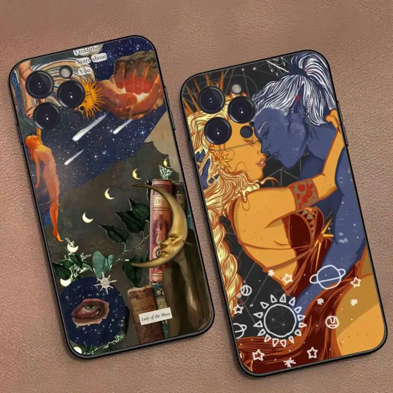 

Funny Sun Moon Face Phone Case For iPhone 14 11 12 13 Mini Pro Max 8 7 6 6S Plus X SE 2020 XR XS Funda Case