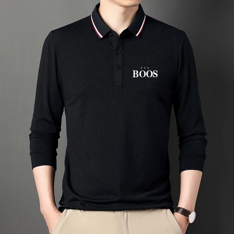 

YES BOOS Men Golf Clothing Fall Solid Color Long Sleeve Tee Medium And Young Casual Lapel Polo Shirt Go With The Base Shirt Top