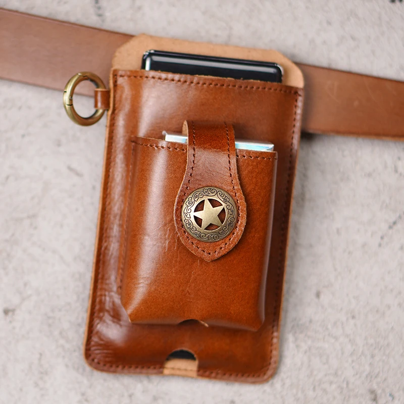 

Mobile Phone Bag, Men's Pockets, Key Cigarette Case, Belt,Leather Summer.