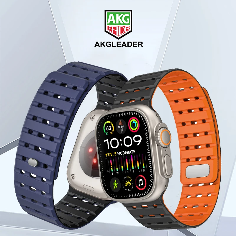 Магнитный силиконовый ремешок для Apple Watch Ultra 2 браслет iwatch Band 44 мм 45 41 40 42 38 Series 8 SE 7 6