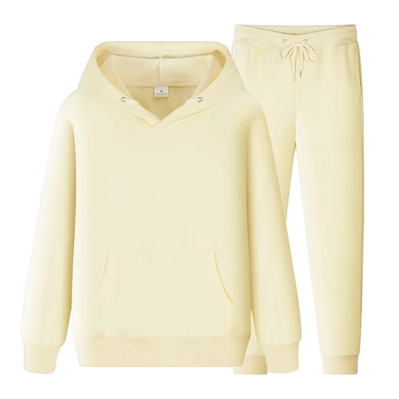 

Men's And Women's Solid Color Long Sleeves Solid Color Thick Pullover and Long Pant 2-piece Set Men Fleece Jogger Sports Suit