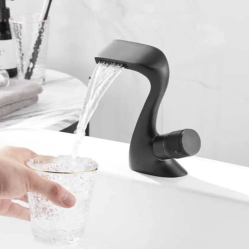 Современный Смеситель для раковины латунный серый кран умывальника элегантный