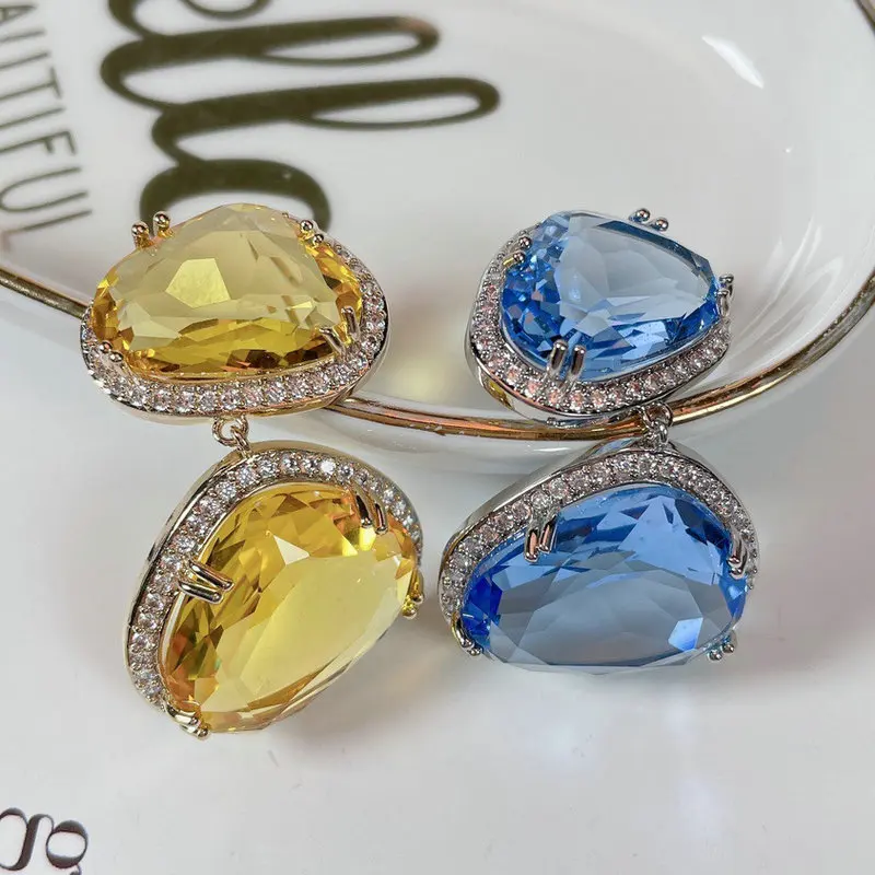 Билицветные модные простые серьги с желтым фианитом