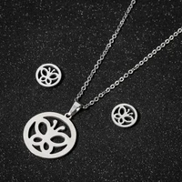 tulx stainless steel hollow round pendant necklace for women jewelry bijoux animal butterfly necklace earrings jewelry set