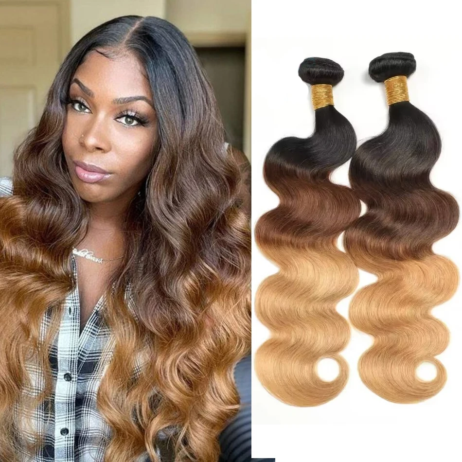 

Brazilian Body Wave Hair Weave Bundles 1b/4/27 Blonde Ombre Colored 100% Human Hair Extension Wavy Remy Hair Weaving Soft Full