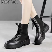 genuine leather platform boots 2022 winter spring women warm comfortable chunky fashion shoes lace up ladies footwear new