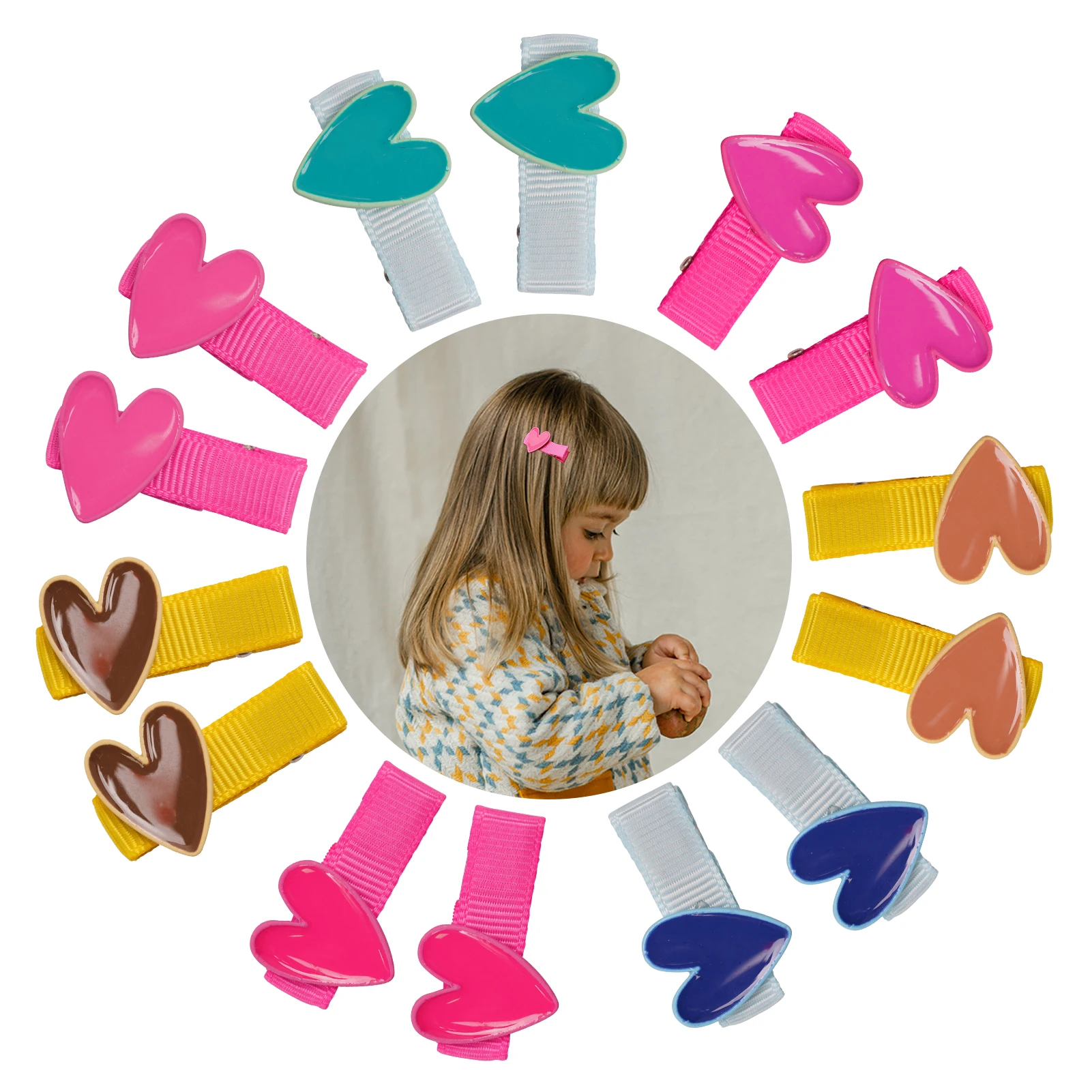 

14 Pc/set Handmade Cute Heart Ribbon Hair Clip Iron Hairpins Candy Color Hair pins Hairgrip Headwear for Children Baby Girls