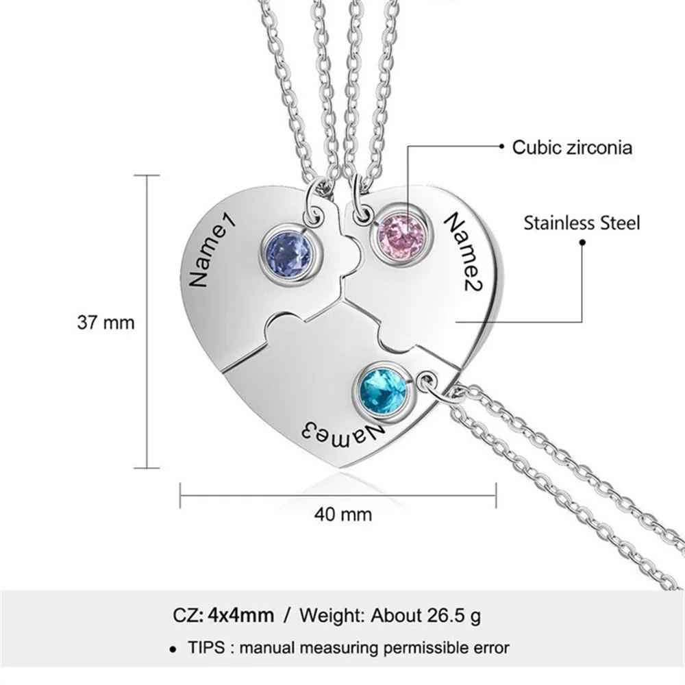 3pcsSet Personalized Stainless Steel Necklace Best Friend Necklace Custom Birthstone Necklace Custom Necklace for 3 Friends