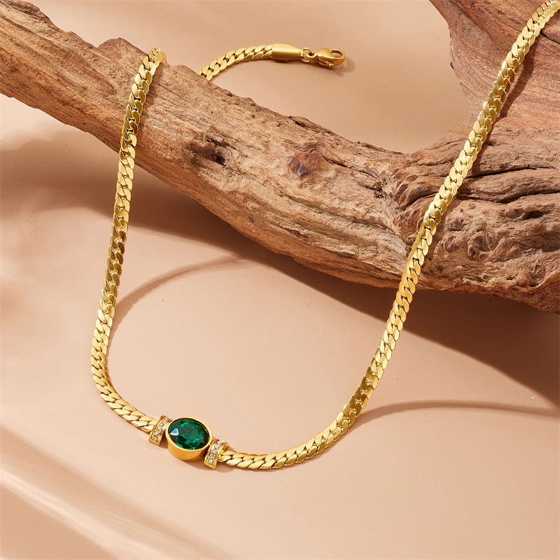 MEYRROYU ожерелье из нержавеющей стали 316L в стиле ретро с зеленым эллипсом и