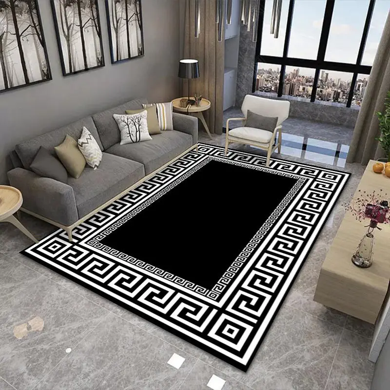 

3D Geometric Black White Bathroom Living Room Decoration Sofa Bedroom Bedside Carpet Kitchen Floor Mat Corridor Large rugs tapis