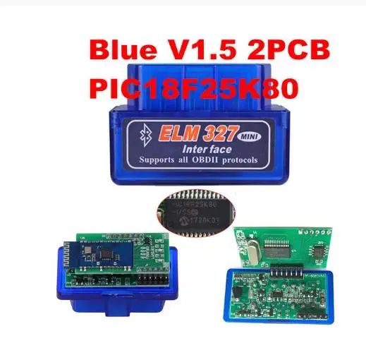 

Сканер с двойной печатной платой OBDII ELM327 Bluetooth V1.5 Pic18F25K80 чип Elm 327 Obd2 Универсальный дисгенический инструмент для Android Windows