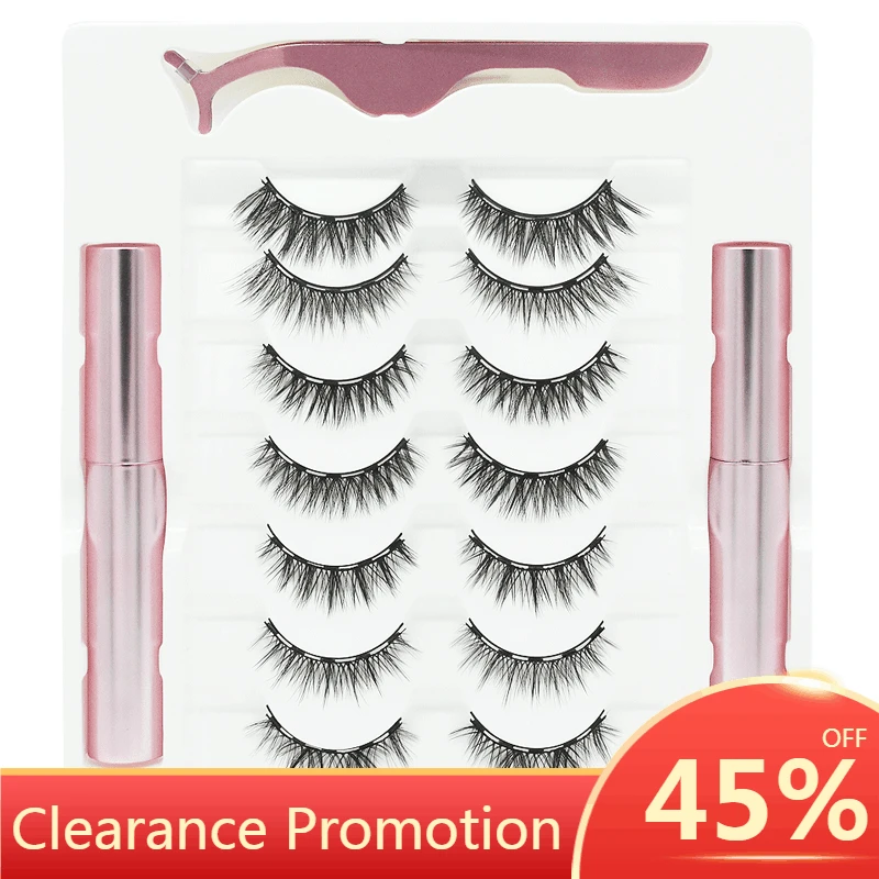 

7 Pairs Mixed Styles Magnetic Eyelash & 2 Eyeliners & Tweezer Set Waterproof Hypoallergenic No Glue Magnetic False Eyelash Set