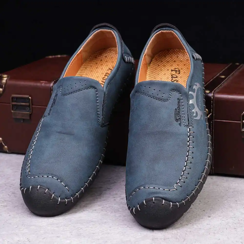 

2022 New Menico Men Hand Stitching Toe Protective Slip On Driving Leather Loafers Non Slip Casual Driving Shoes Large Size39-48