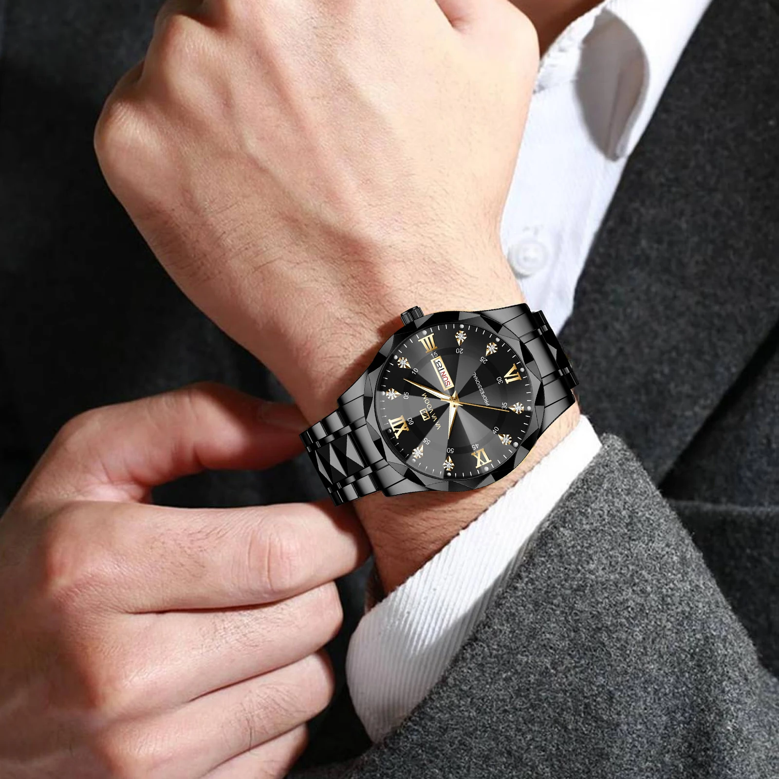 VA VOOM модные мужские часы водостойкий еженедельник из нержавеющей стали