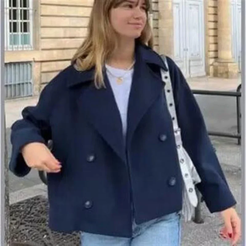 Короткие твидовые куртки с отложным воротником женские элегантные двубортные