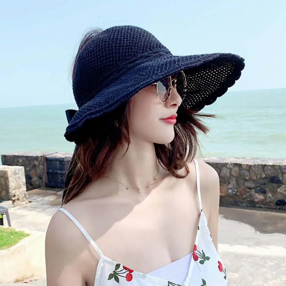 

Trendy Beach Cap Sun Protection Stain Women Sun Hat Hollow Out Beach Hat