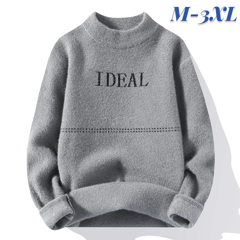 

Autumn and Winter Long Sleeve Warm Sweater Casual Trend Comfortable Soft Half Turtleneck Letter Pattern Knit Top M-3XL