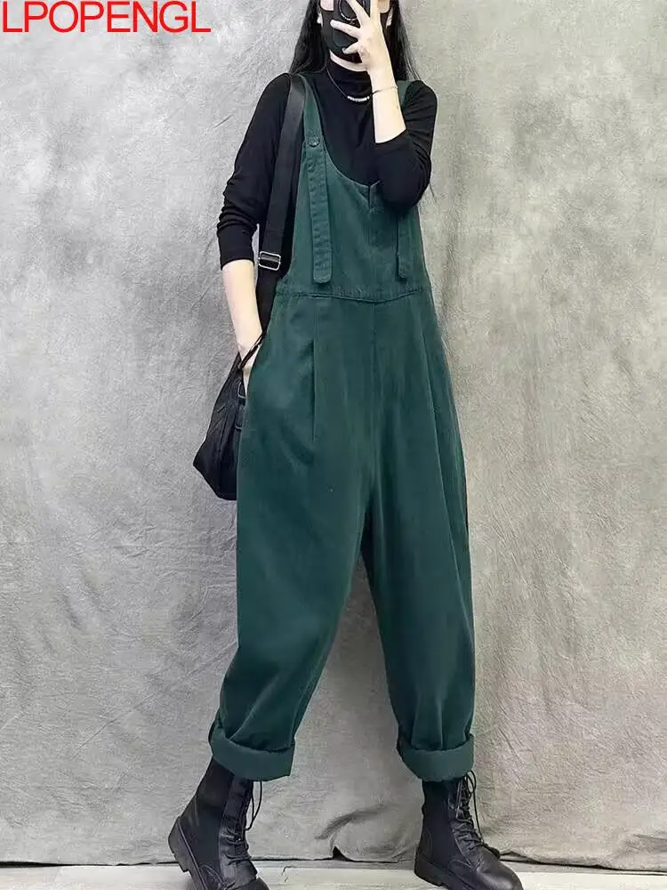 Модные однотонные осенние новые ретро-Брюки с карманами модель 2024 года женские