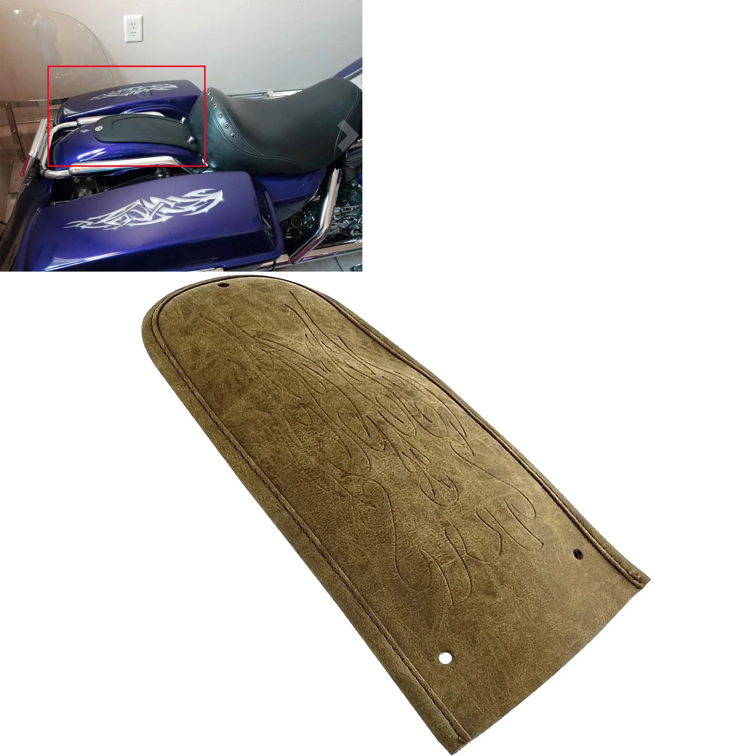 

Retro Brown Flame Leather Rear Fender Bib Cover Pad For Harley Touring Ultra Limited,Electra Glide Road 1997-2016