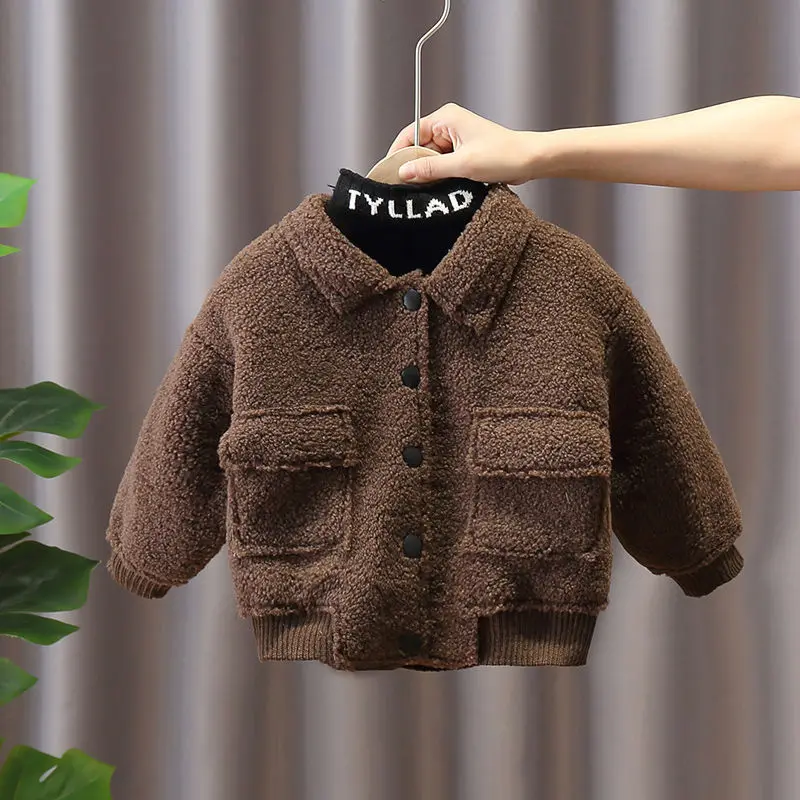 Пальто для мальчиков осень-зима модная Утепленная зимняя куртка на флисовой