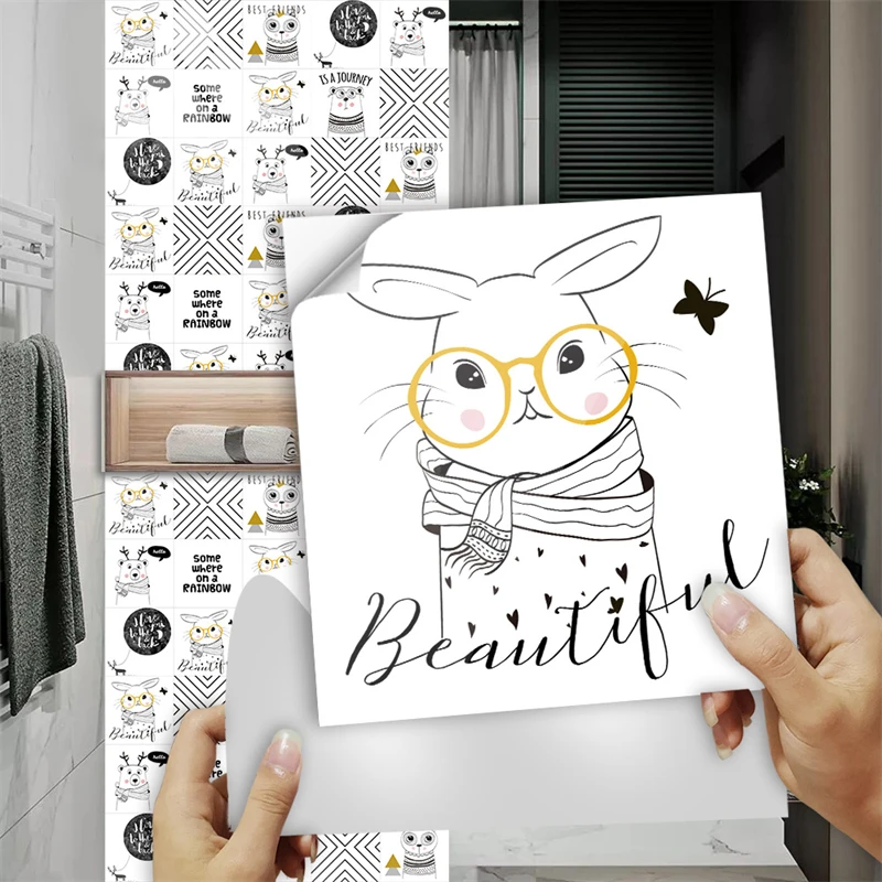 

10pcs Nordic Style Surface Surface Tiles Sticker Transfers Covers for Kitchen Bathroom Tables Floor Hard-wearing Art Wall Decal