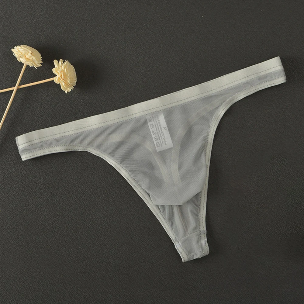 

Men's Sexy Breathable Underwear T-Back Ultra-Thin Transparent G-String Low Rise Bikini Briefs Elasticity Soft Solid Lingerie