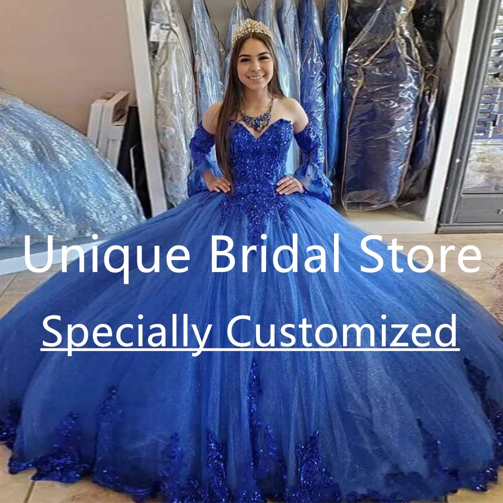

Elegant Pretty Quinceanera Dress Detachable Long Sleeves Sweetheart Applique Bead Court Train Vestidos Para Eventos Especiale