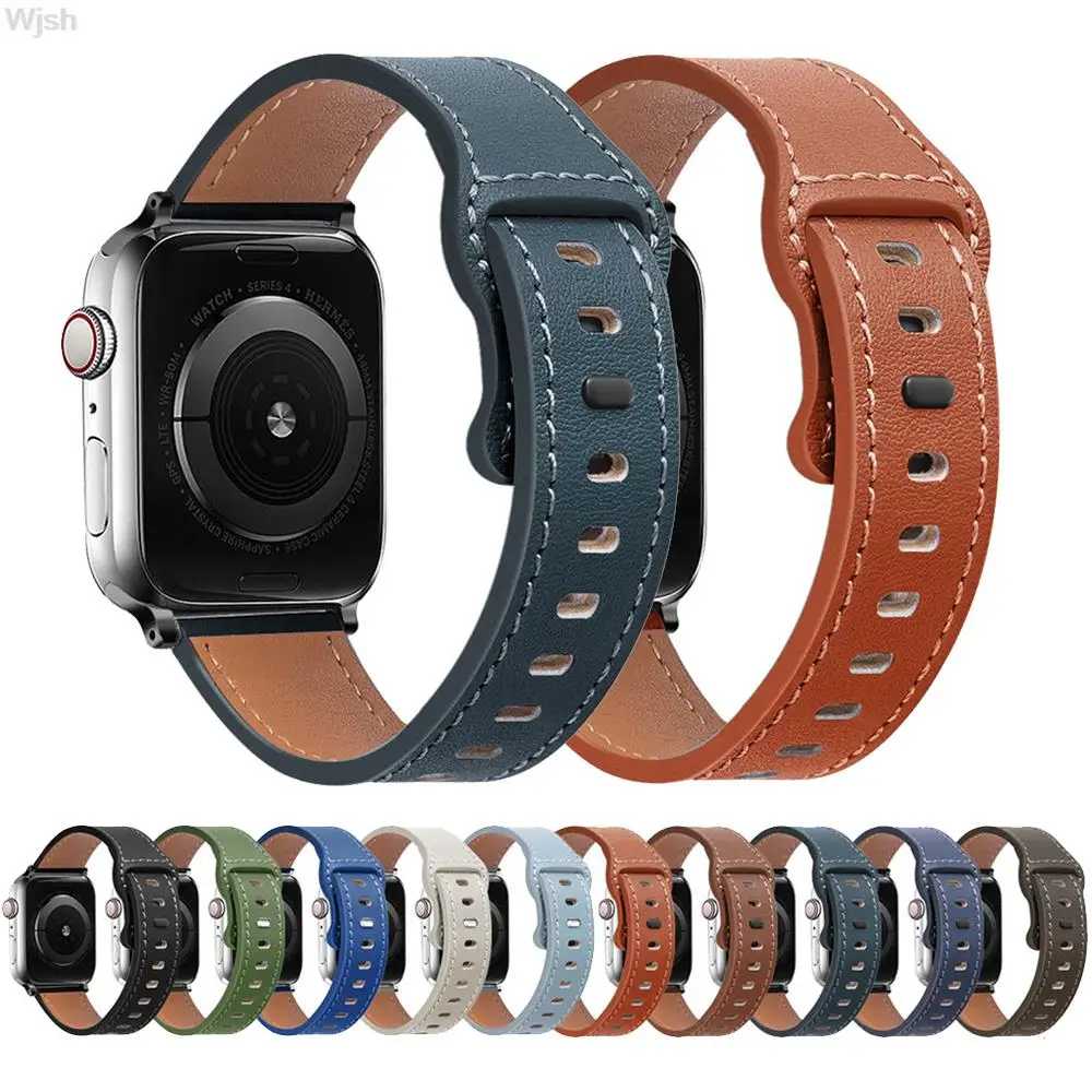 

Ремешок из натуральной кожи для Apple Watch Band 44 мм 40 мм 42 мм 38 мм, аксессуары для наручных часов iWatch Series SE 7 6 5 4 3 41/45 мм