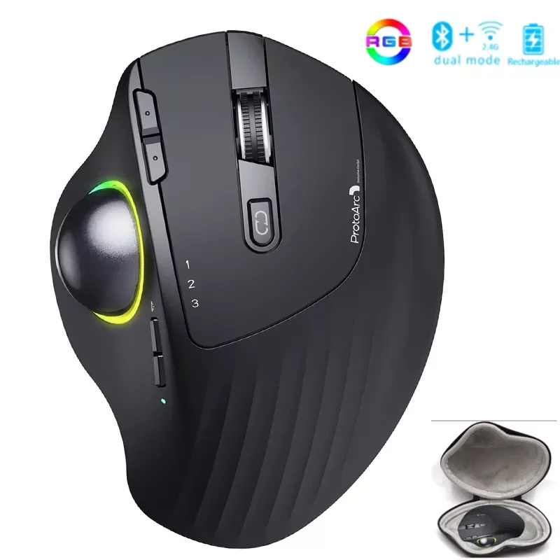 

Comb RGB Trackball Mouse 2.4G Bluetooth Wireless Rechargeable Mouse for Laptop iPad Drawing Computer Gaming Mouse 2400DPI