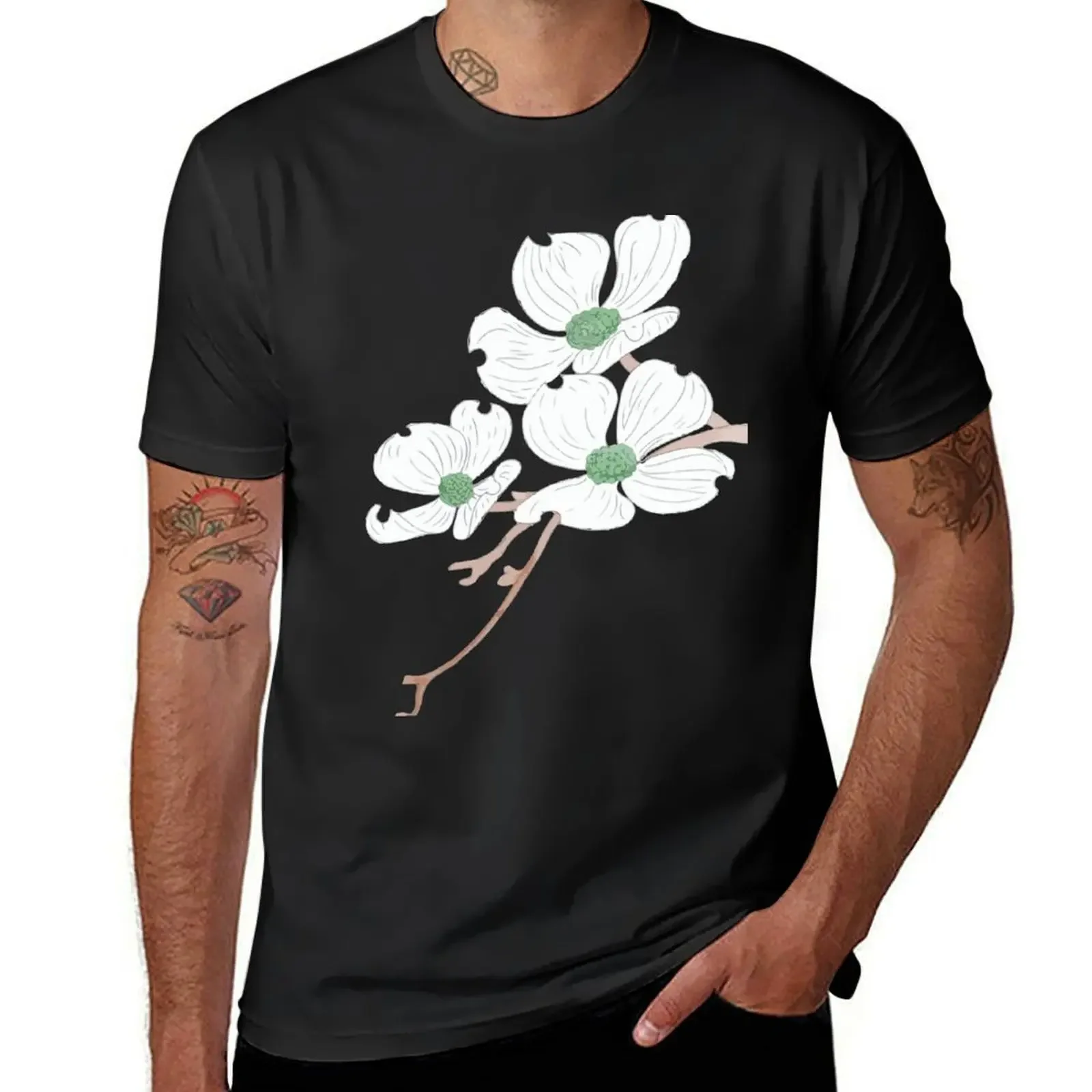 Футболка Dogwood Blooms блузка аниме одежда Черная мужская тренировочная рубашка