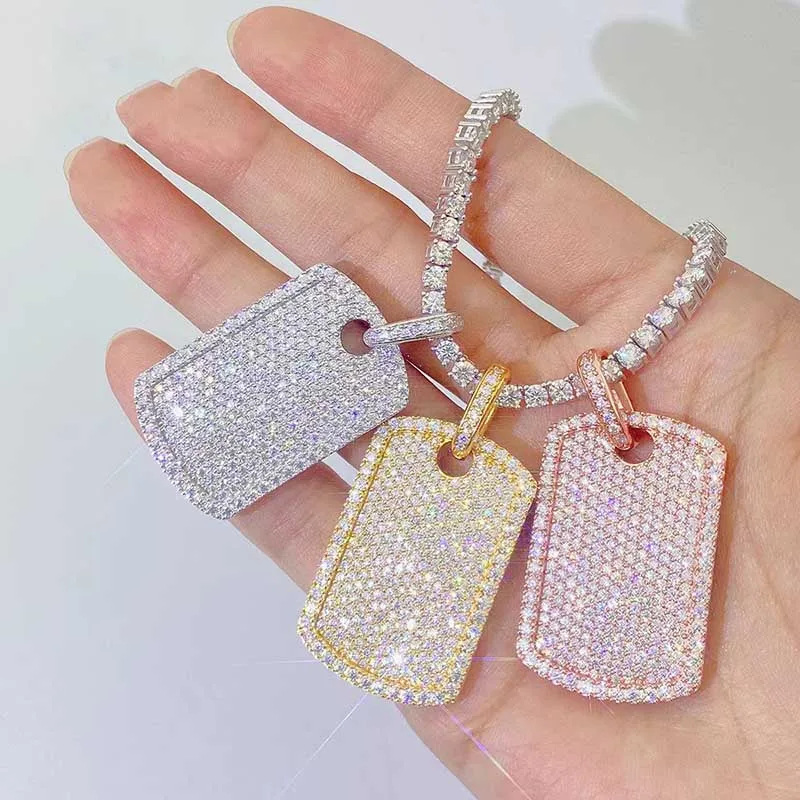 Мужской Прямоугольный кулон из муассанита со сверкающим покрытием серебра 925