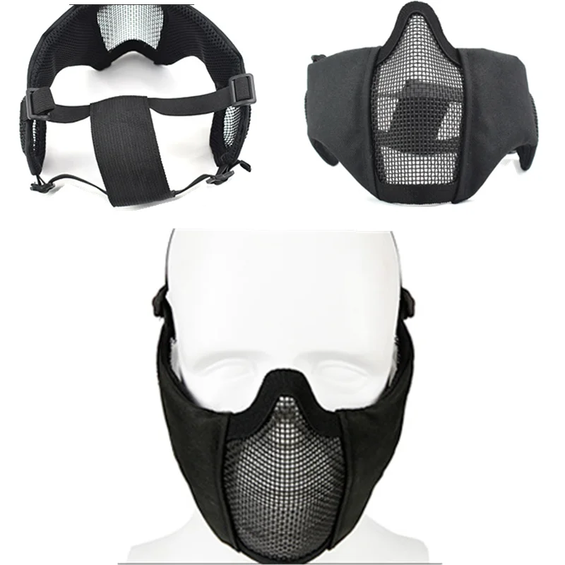 

Тактическая Складная Сетчатая Маска для лица с защитой ушей для страйкбола, пейнтбола с регулируемыми эластичными лентами