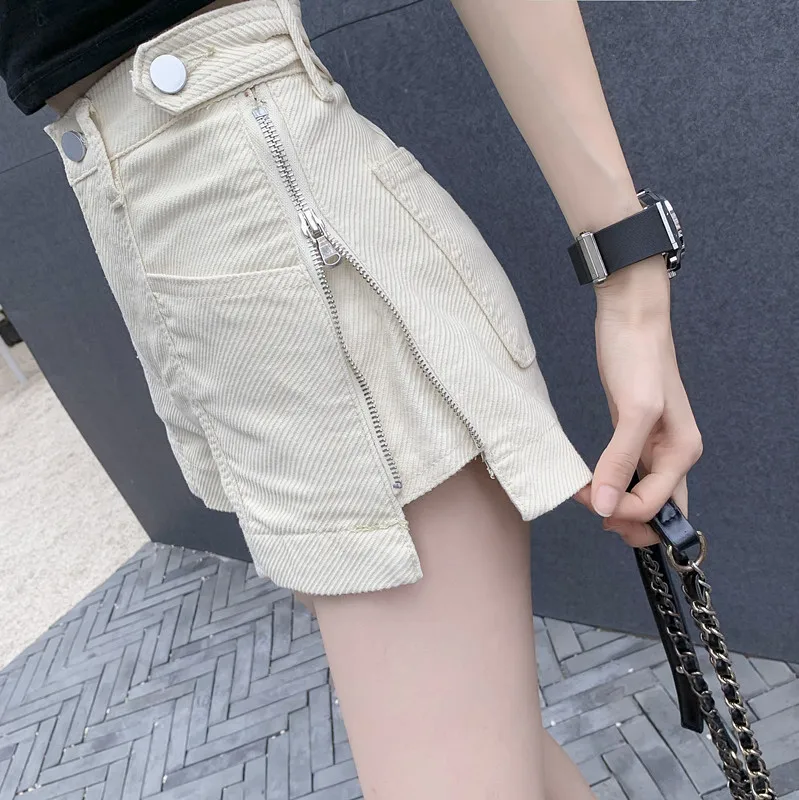 Fashion Shorts Women Chic Side Zipper Slim Jeans Loose High Waist Short Streetwear Denim Wide Leg Pants Summer Womens Clothing