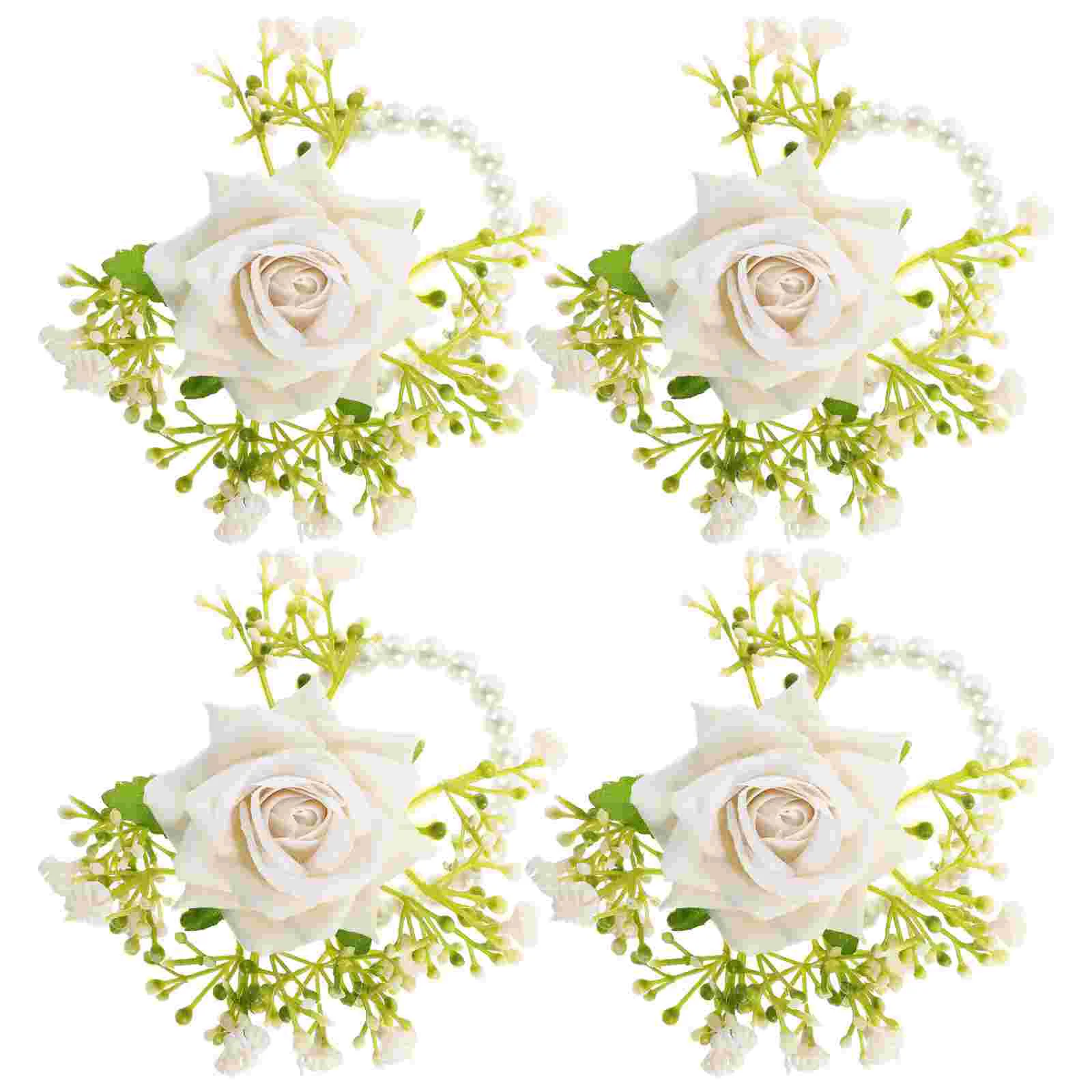 

4 Pcs Wrist Strap Flower Wedding Corsage The Flowers Corsages Supplies Silk Bride Wristlet Party