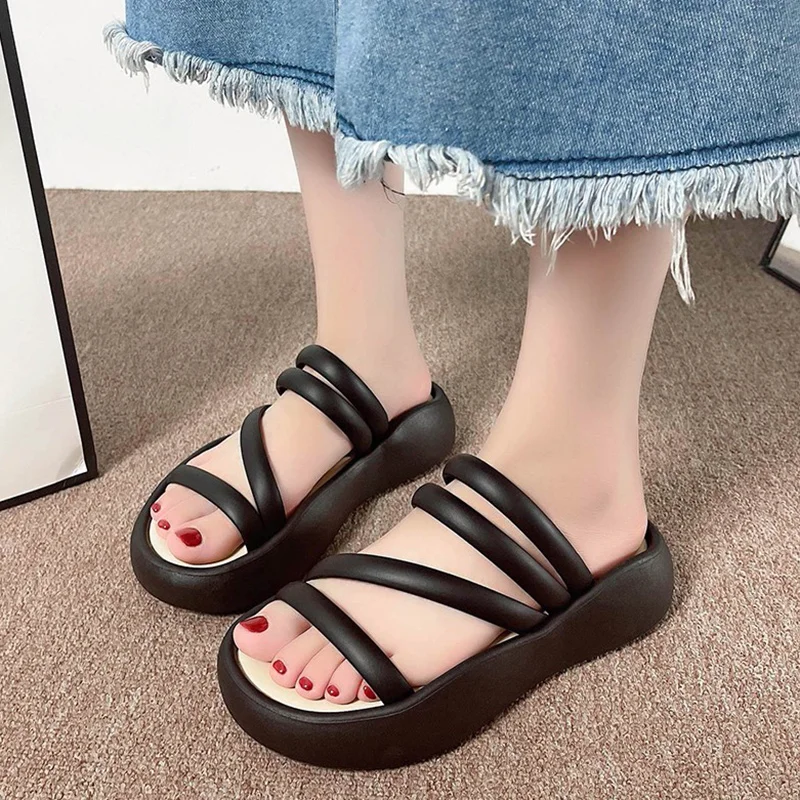 

Beach Shoes Woman's Slippers Platform Slides Med Sabot 2023 Flat Rubber Rome Scandals PU Fabric Shoes Woman 2023 Med Slippers Fo