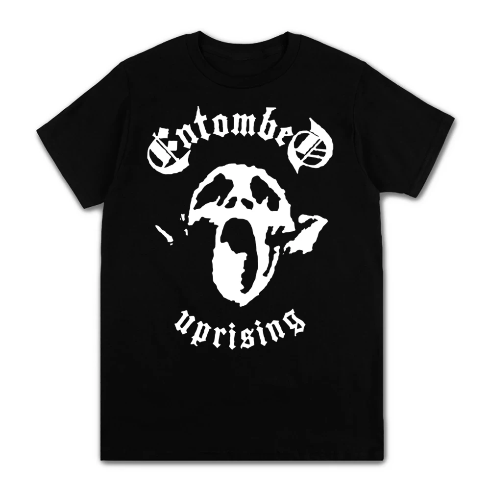 Мужская футболка с надписью «Death Metal Entombed», черная футболка с винтажным принтом левой руки, с коротким рукавом, 100% хлопок, 2023