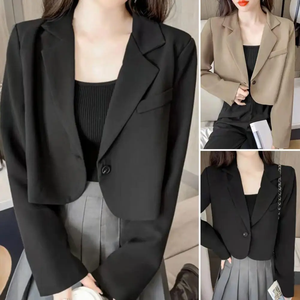 

Blazers Women Cropped Solid Simple Single-button Classic All-match Teens Elegant Mujer Outwear Autumn Design Chic Ins Stylish