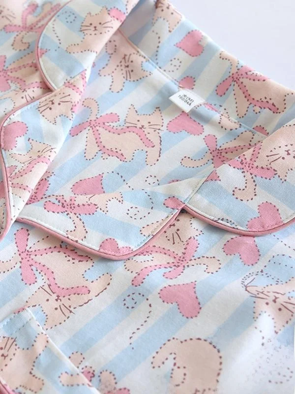 Новый полосатый кот ~ женская трикотажная домашняя одежда из чистого хлопка