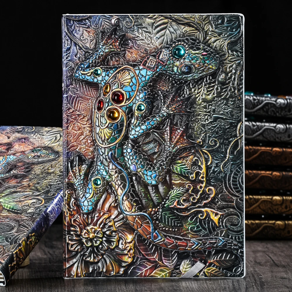 

3D Vintage Notebook A5 Lizard Embossed Leather Retro Notepad Hardcover Diary Planner New Travel Journal Nice Gift For School