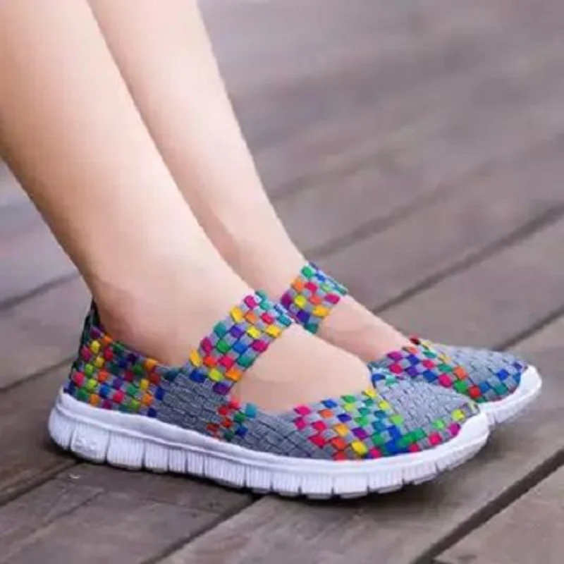 Summer Women Shoes Lady hand made Flats Sneakers Breathable Lightweight Women Flat Shoes Manual Woven Shallow Women Casual Shoes