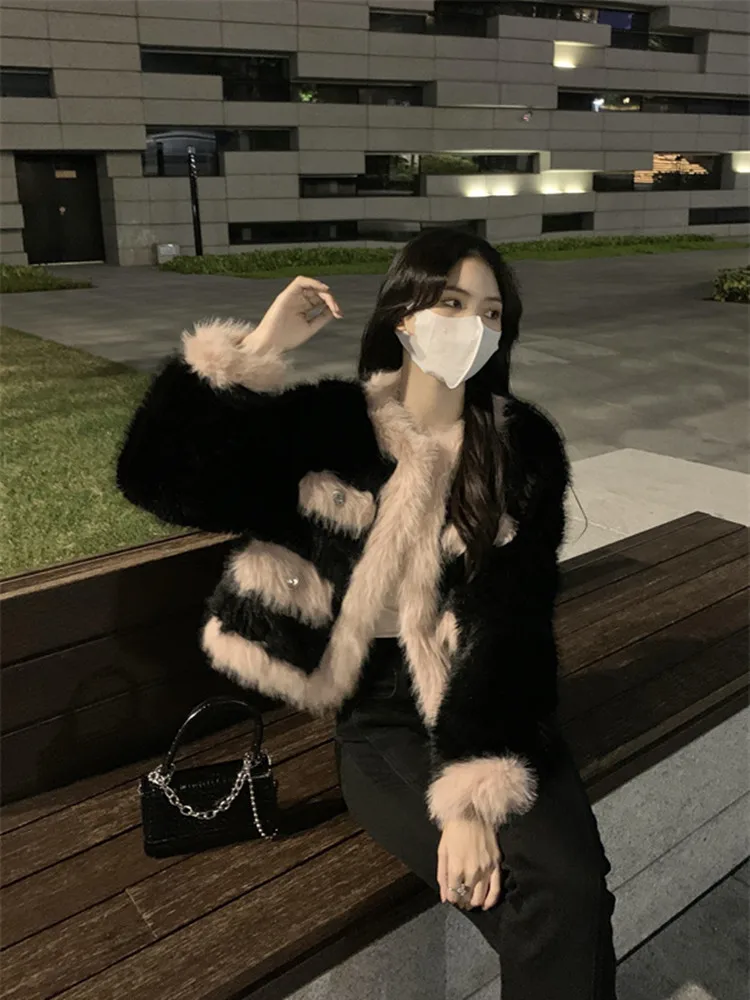 Faux Fur Winter Coat Women Turn Down Collar Long Jacket Oversized 2021 Korean Fashion Thick Warm Outwear Ladies Parkas